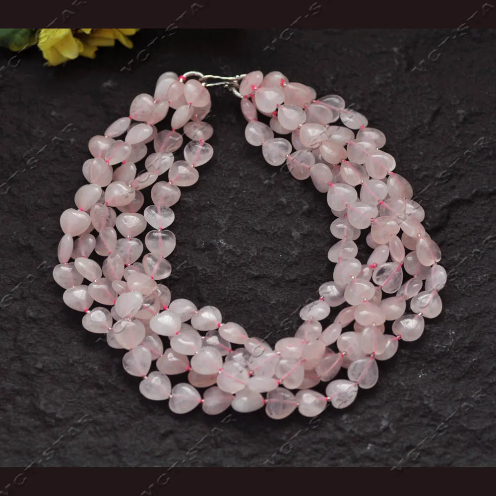 

MCT·STAR 5Row 19" 14 мм Натуральное чистое розовое хрустальное ожерелье с подвеской в форме сердца и серьги (Z14492)