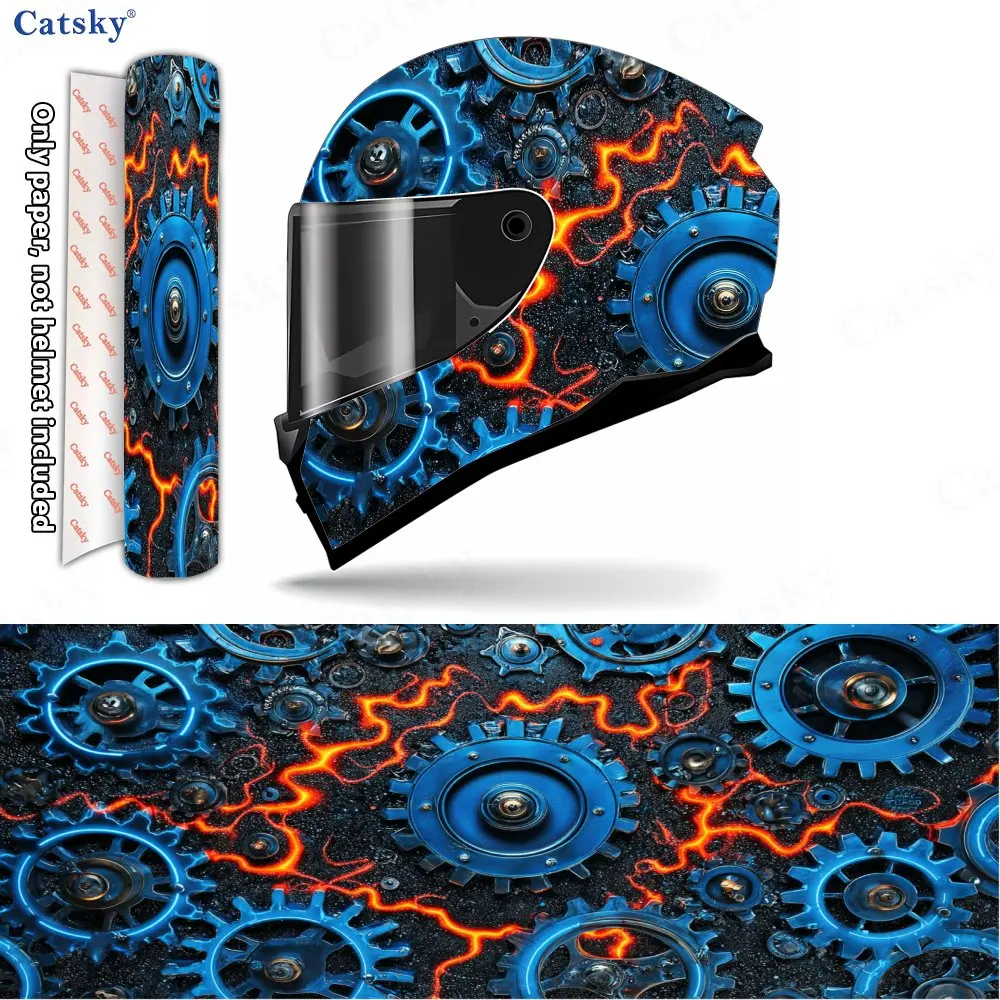 

Mechanical Gear Lightning Helmet Vinyl Wraps, Waterproof Scratch-Resistant Full Face Helmet Decals, Durable PVC Decoration Prote