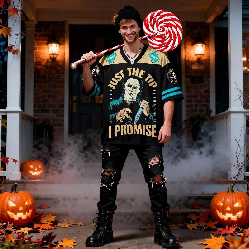 Adults Unisex Scream Ghostface Jersey Halloween Horror Movie Short Sleeve Shirt Kids Graphic Top Family Halloween Party Outfit