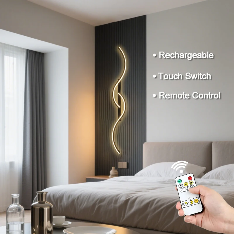 

LED Rechargeable Wall Light New Remote Control Wiring Free 60/80cm For Living Room Bedroom Corridor Hotel Interior Decor Lights