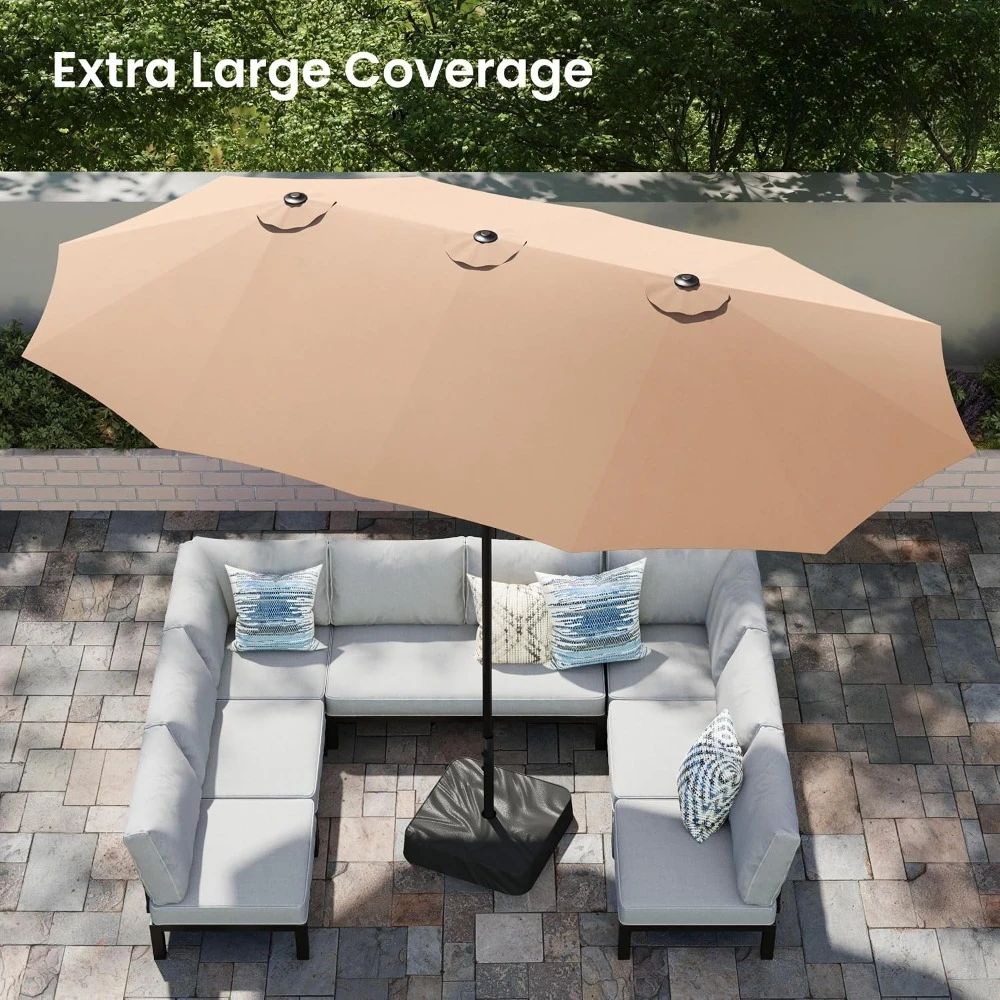 15ft Large Outdoor Patio Umbrella with Base Included, Beige | Big Rectangle/Rectangular Market Table Umbrellas, Customized