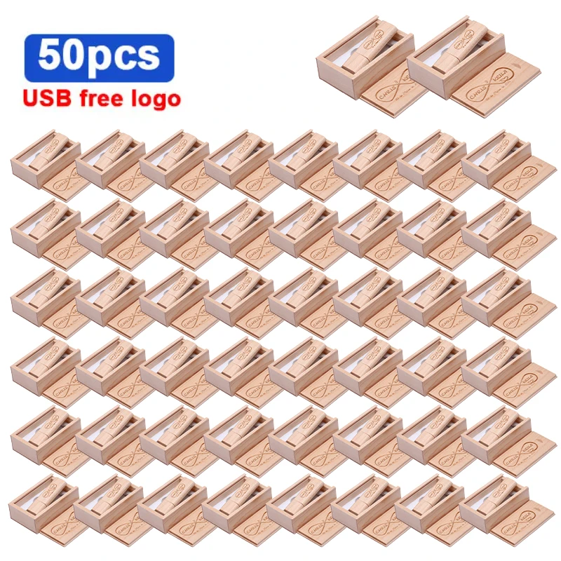 

50 PCS LOT USB Flash Drive 128GB Free Custom Logo Wooden Box Pen Drive 64GB Wedding Gift Memory Stick 32GB for Computer 16GB 8GB