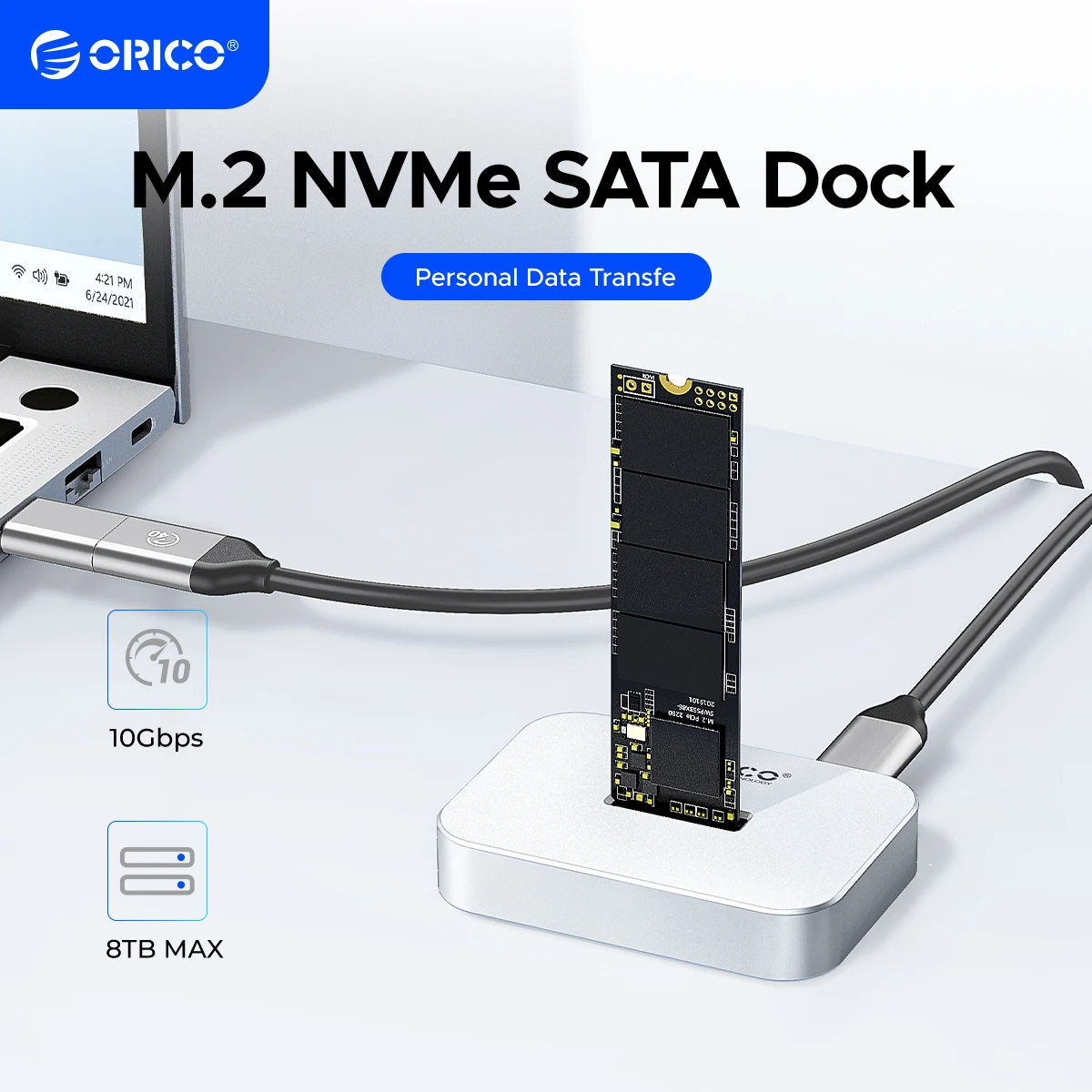 ORICO 10Gbps M.2 NVMe SATA SSD Enclosure Docking Station USB 3.2 Gen 2 Aluminum External Hard Drive Case Tool-Free