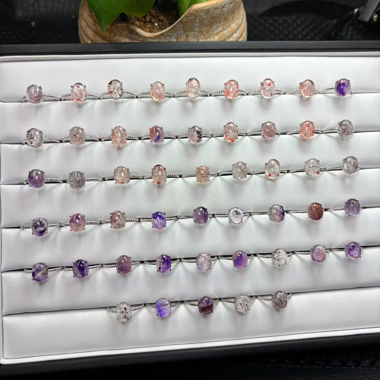 1 Pc Fengbaowu Natural Amethyst Super 7 Quartz Ring 925 Sterling Silver Crystal Healing Stone Fashion Jewelry Gift