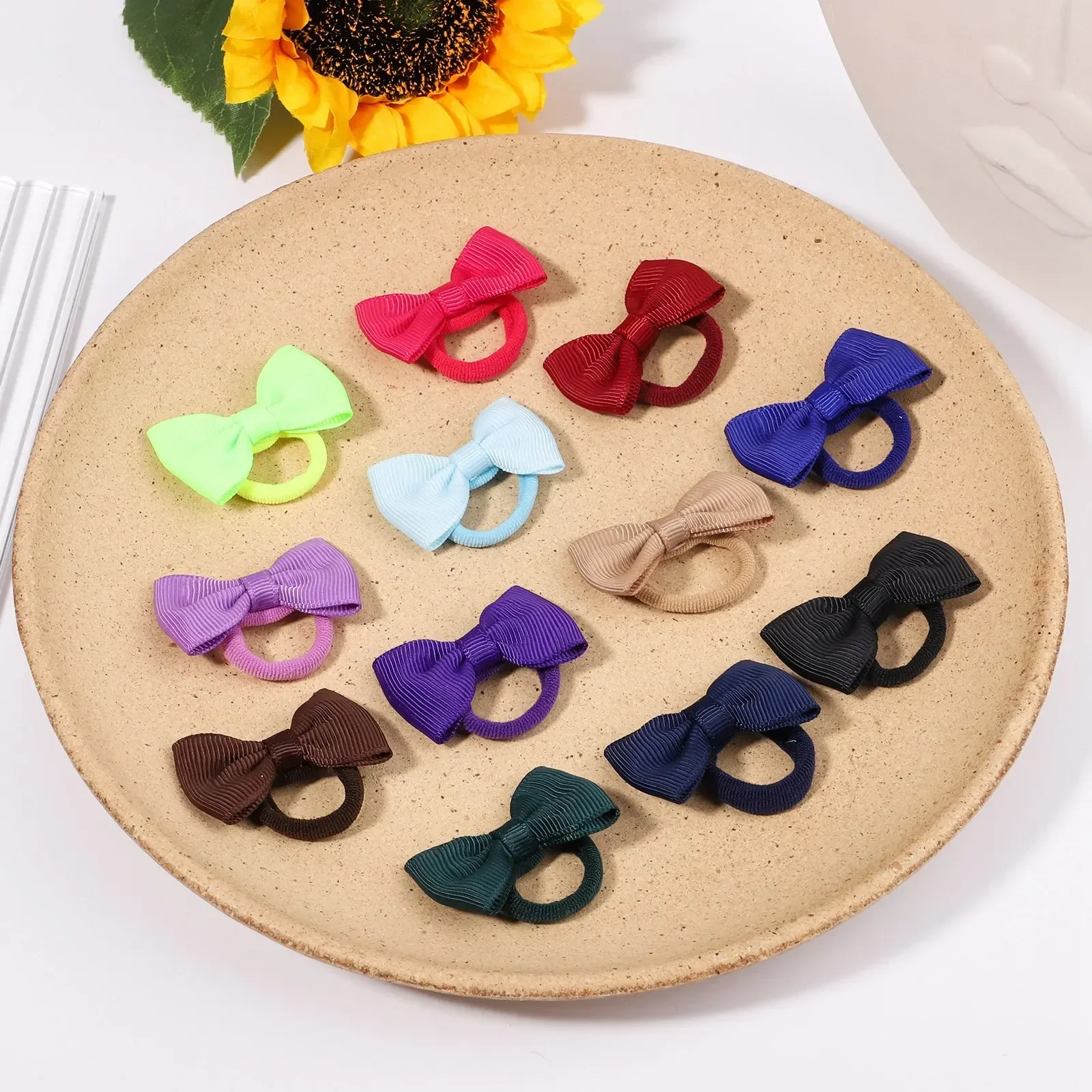 10Pcs/Set Mini Bows Elastic Nylon Ponytail Holder Rope for Baby Girls Lovely Grosgrain Rubber Hair Bands Kids Hair Accessories