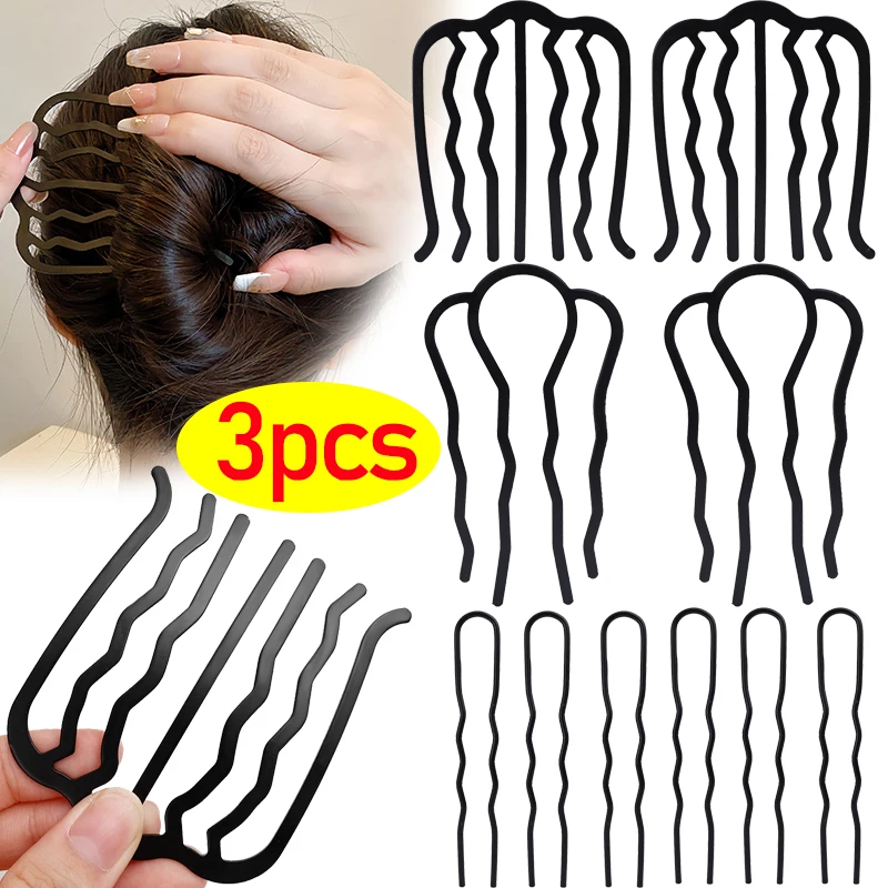 Fashion Black Metal Hair Fork Clip Salon Hairpins Combs Hairside Clips Side Combs Updo Sticks Hairstyle Fixator Tool Headwear