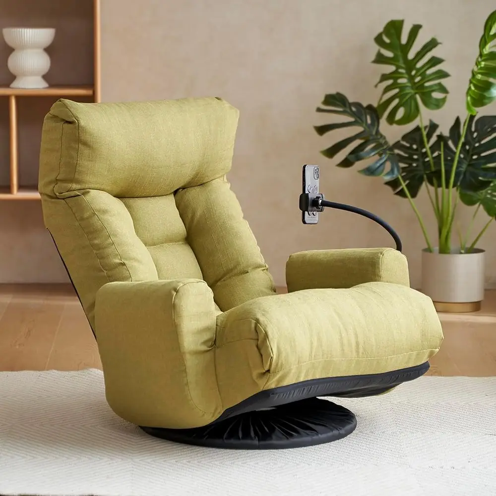 360° Swivel Linen Gaming Chair with Adjustable Comfort, Armrests, Cup Holder, Padded Cushion, Perfect for Living Room or Bedroom