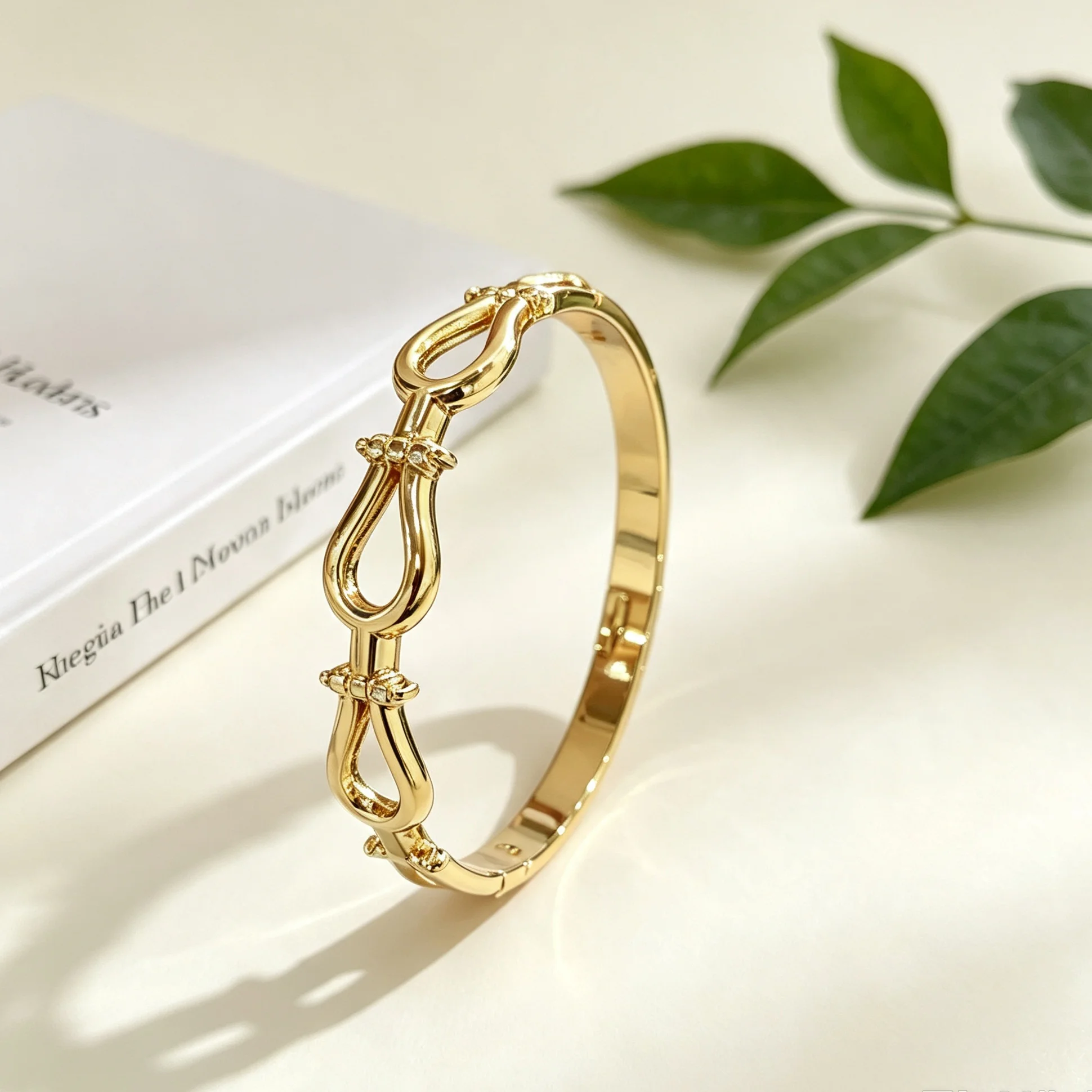 1Pcs Minimalist Light Luxury Stainless Steel Horseshoe Link Polished Buckle Bangle For Women Daily Commute Wear