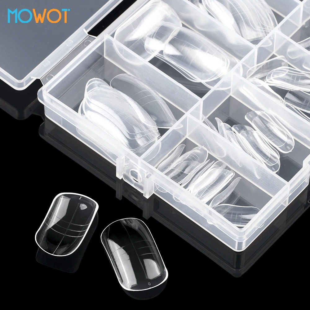 MOWOT 150 pz/scatola Doppia Forma Stampo Per Unghie Unghia Del Piede Acrilico Costruzione Rapida Stampo Per Gel Copertura Completa Punte Per Unghie Finte Estensione Superiore Forme Per Unghie