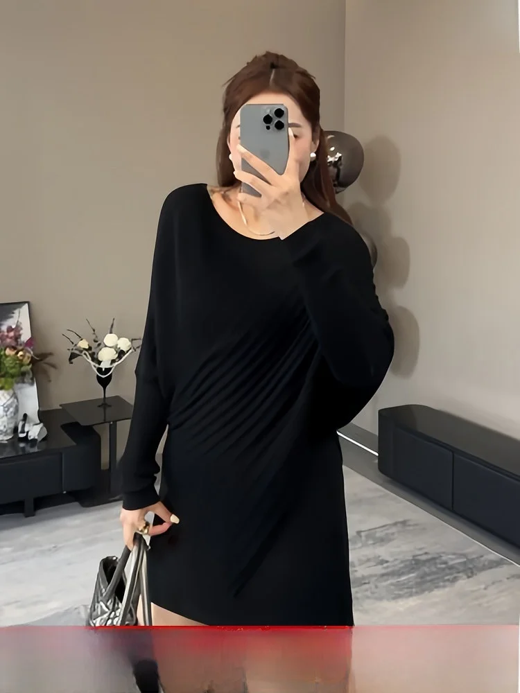 Spring Knitted Top Loose Feeling Skirt Set plus Size Women's Faionable Asymmetrical Commute Sle High Waist ort Skirt