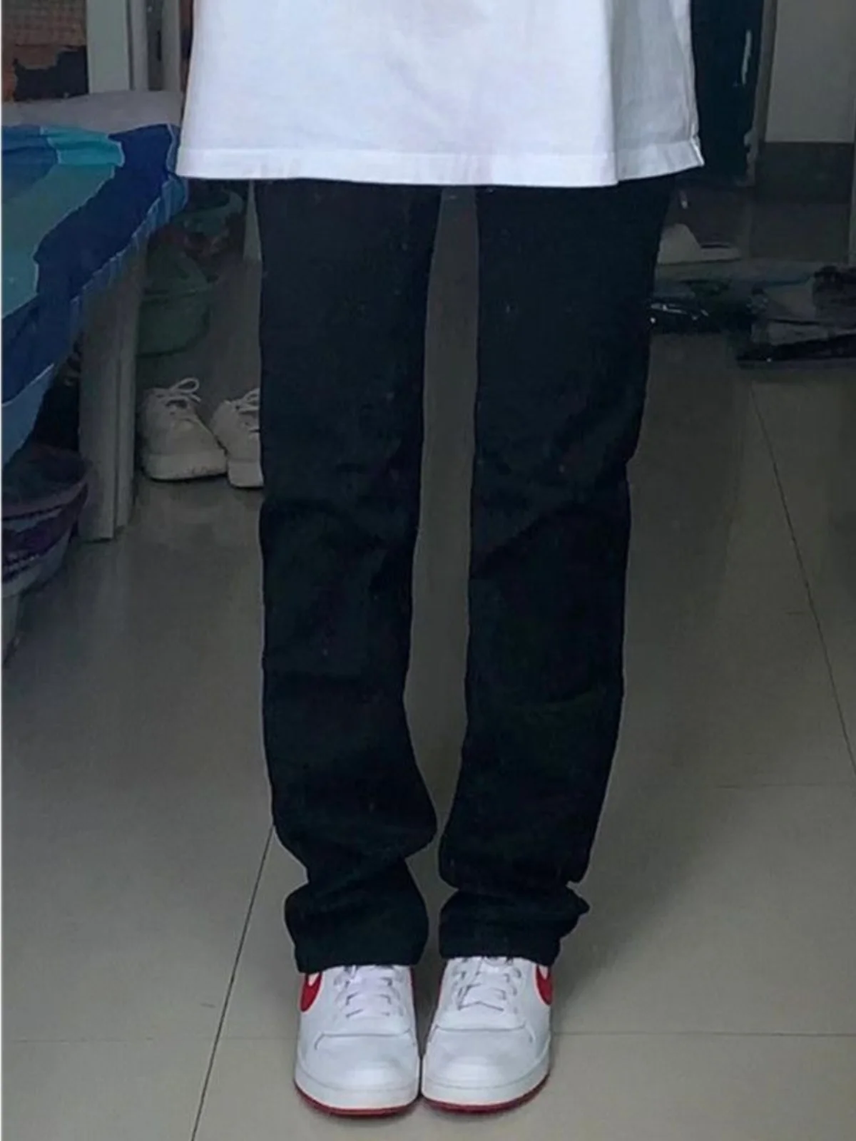 جينز نسائي عالي الخصر مستقيم الساق مبطن من قماش الدنيم بنطلون فضفاض مناسب للتخسيس للجسم الكمثرى العصري