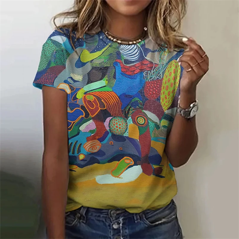 Fashion Summer Colorful Graffiti 3D Print T-shirts Women Streetwear Casual Y2k Short Sleeve T Shirt O-neck Tees Tops Clothing