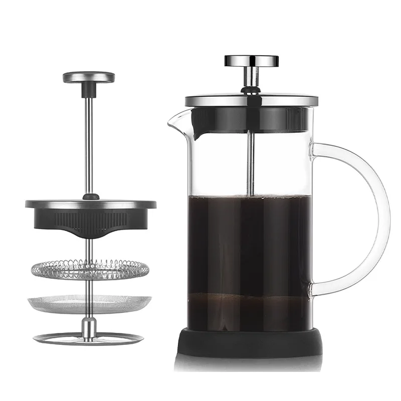 French Press Coffee Maker 20 oz ,Thickened Glass Stainless Steel Brewer, Cold Brew Cafetera Tea pot Kitchen Bar Accessories