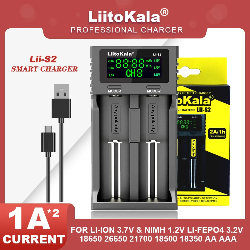 Liitokala Lii-S4 Lii-S2 Lii-S1 3.7V 3.2V 1.2V 3.8V 26650 16340 18650 18500 NiMH Lithium Battery Charger