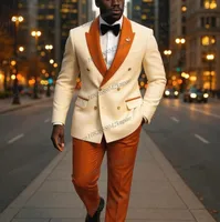 Nuevo traje de hombre de color marfil y naranja para ocasiones formales, novio, padrino de boda, fiesta de graduación, esmoquin de negocios para hombre, chaqueta de 2 piezas, pantalones