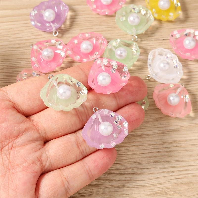 10 Stück 27x22mm Niedliche Bunte Harz-Muschel-Charms Anhänger zum Basteln von Halsketten, Ohrringen, Armbändern, DIY-Handwerk und Schmuckzubehör – Detail 3