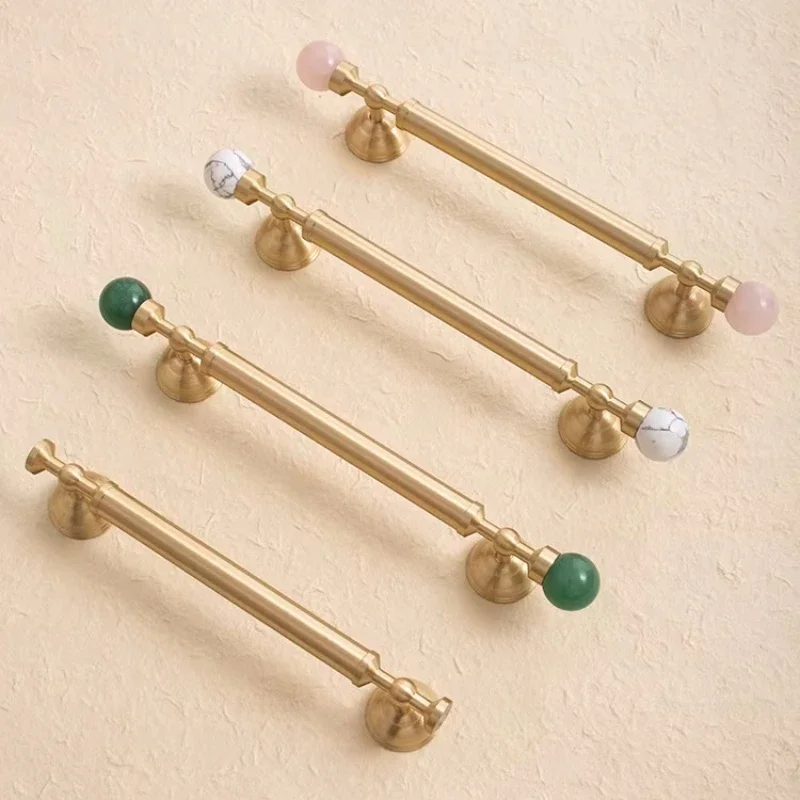 Luxuriöse Griffe und Knöpfe aus Messing und rosa Kristall, grüner Schrankgriff für Küchenschubladen / weißer dekorativer Knopf – Detail 6