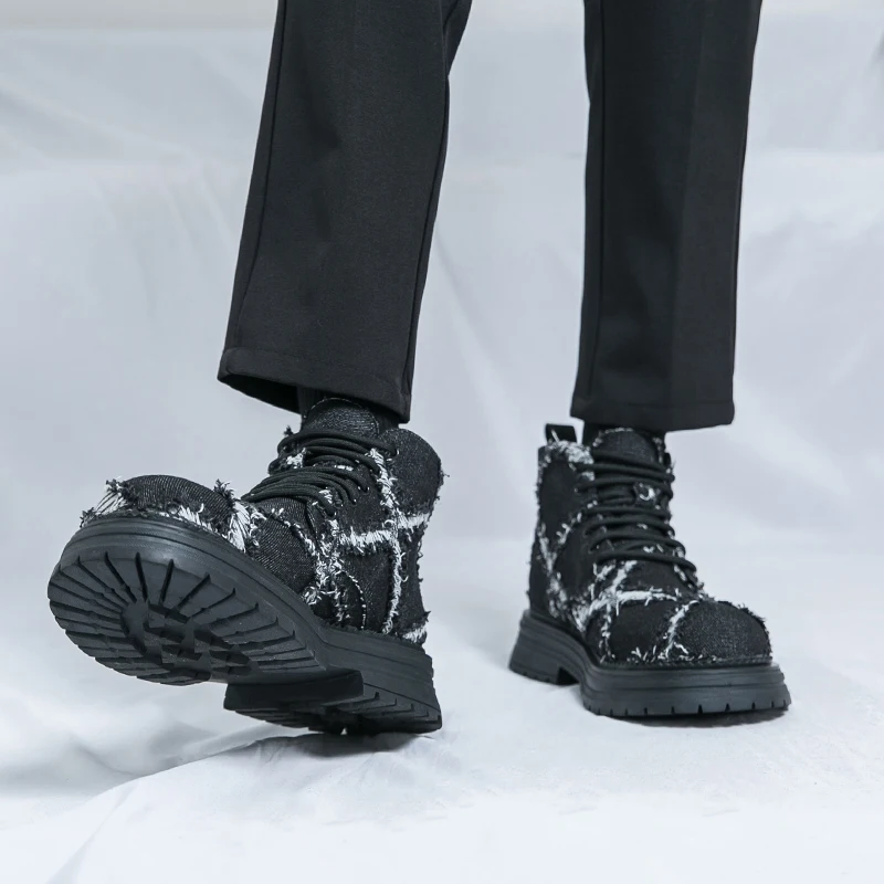 Hight Quality 2025 S/A New Street Style Canvas Boots For Men's Black Hombre Teenagers Daily Dress Height Increasing Shoes Lager