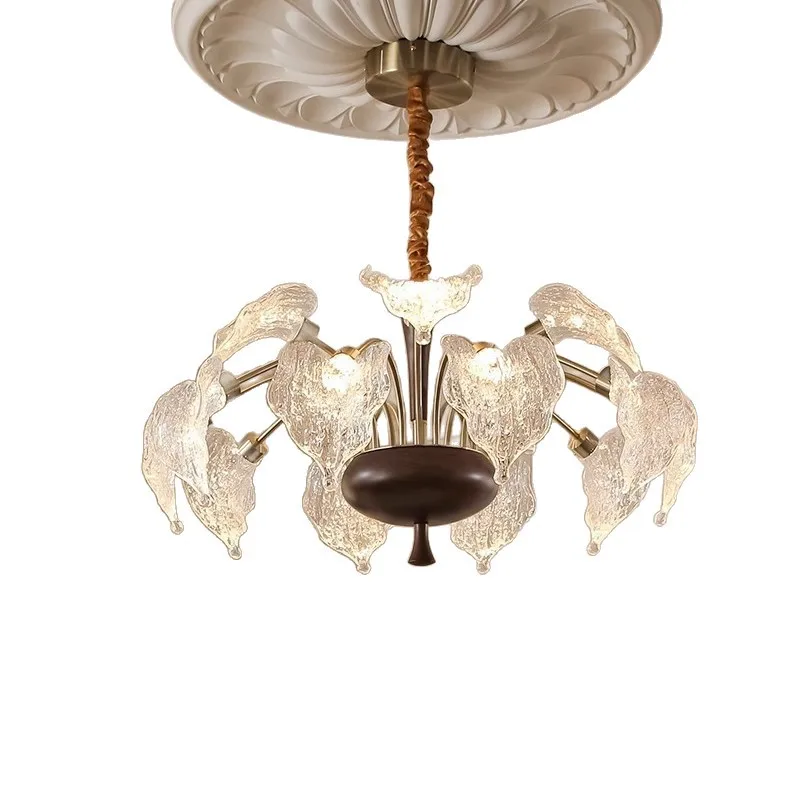 

French living room chandelier, medieval walnut solid wood retro American hall main light