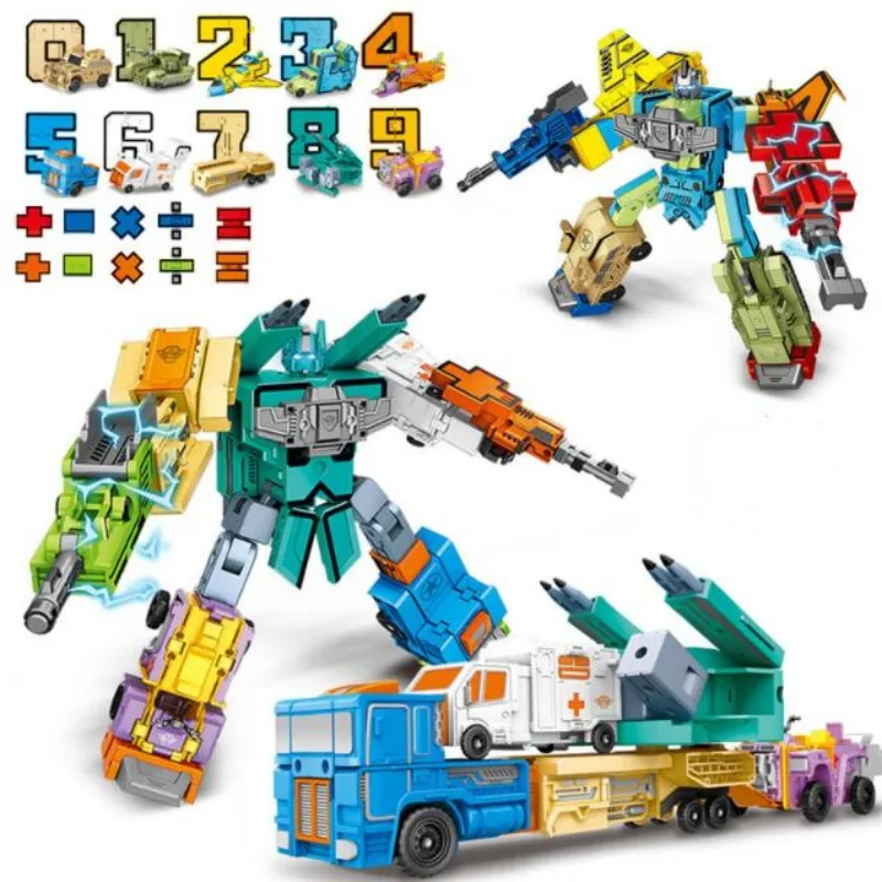 Multicolour Assemble Robots Transformation Building Blocks Action Figure Model Deform Number Letters Alphabet Math Educational