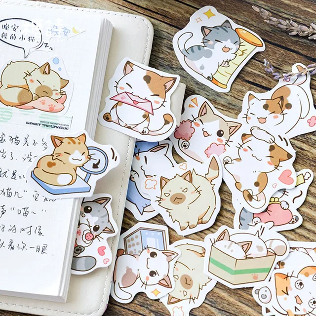 45 sztuk/pudło moje niegrzeczne koty Kawaii Mini papierowa naklejka Diy pamiętnik Album dekoracje do scrapbookingu szkolne naklejki papiernicze
