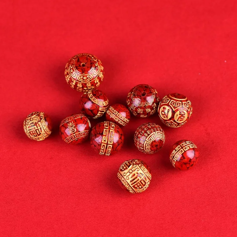 10pc Natural Cinnabar Crystal Sand Hot Stamping Beads DIY Phone Chain Key Bracelet Earring Jewellery Fashion Accessories Woman