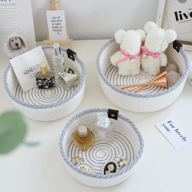 

Set of 3 Woven Round Storage Baskets for Desk Organization, Ideal for Sewing Supplies and Cosmetics