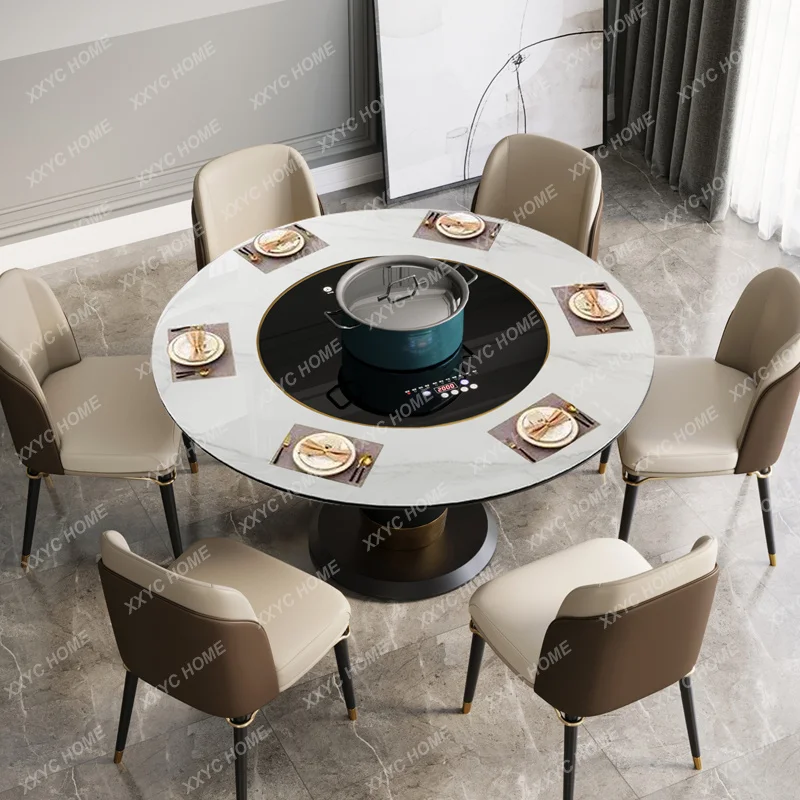 X40 Slate Dining Table High-end Household Multi-function Inlaid Turntable Induction Cooker Round Light Luxury 1.5 Meters Round T