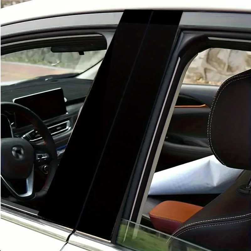 

2D flat model, 2-piece package, smooth black rectangular vinyl car door trim and B-pillar sticker - self-adhesive scratch-resist