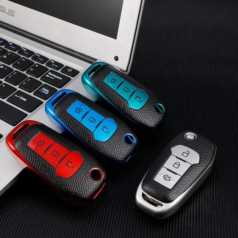 Leather TPU Car Remote Key Case Cover For Ford Figo 2017 Mondeo 5 Ecosport Fiesta Mk8 Everest Ranger Fusion Kuga Escort F150