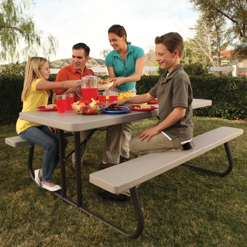 6 Foot Putty Outdoor Folding Picnic Table