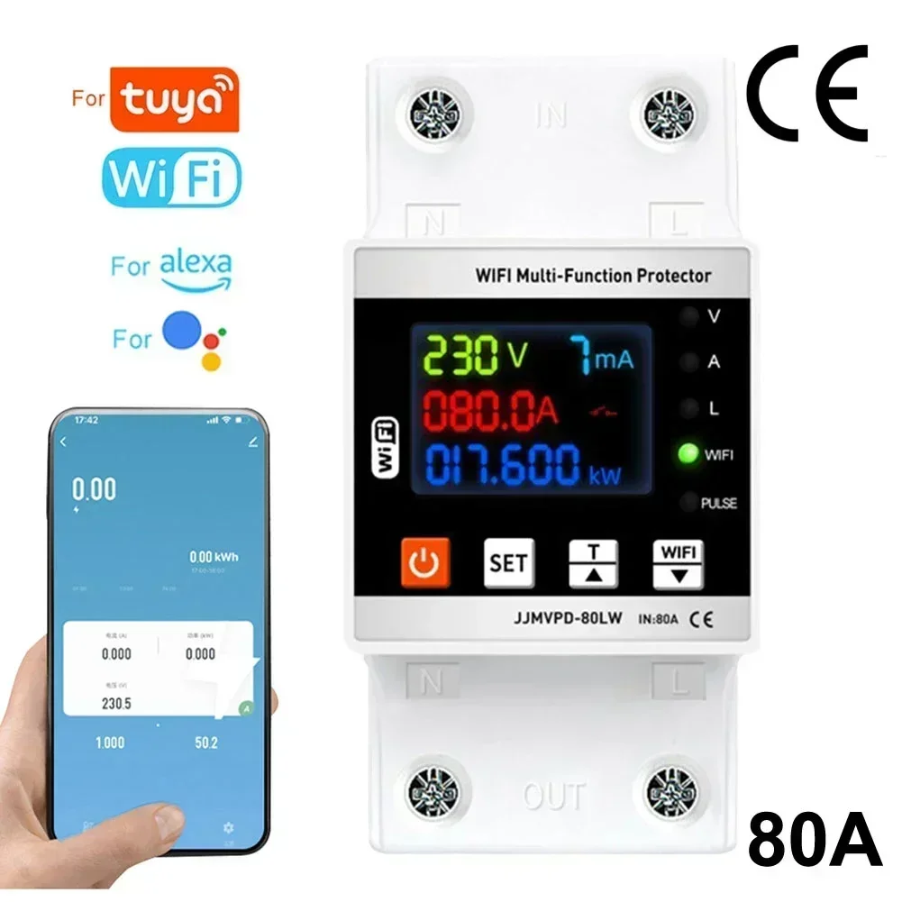 Easily Managed Smart Circuit Breaker & Energy Monitor via For TUYA App Featuring Dual Relays & Safety Alerts 63A/80A