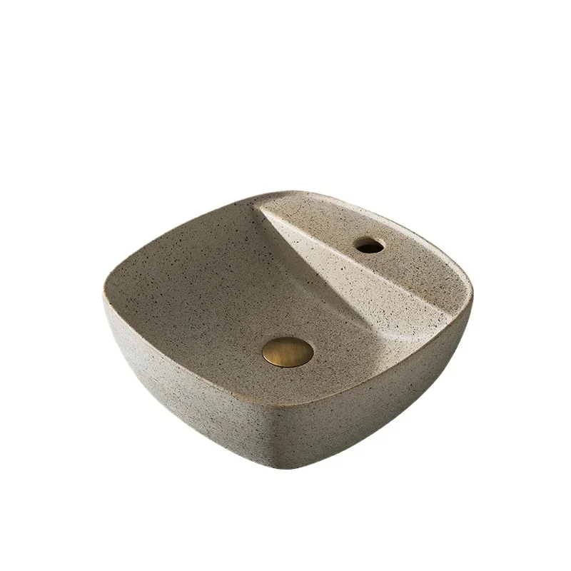 

Cream color ceramic basin small size balcony sink toilet wash sink art tools home renovation, outdoor courtyard of the hotel