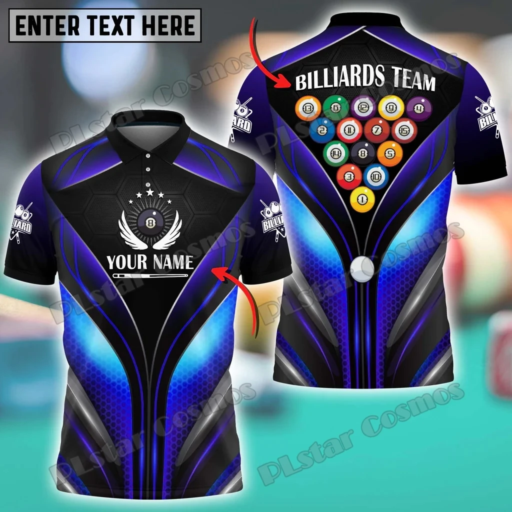 Personalized Name Billiard Ball Blue Player 3D Printed Fashion Men's Polo Shirt Summer Street Unisex Casual Polo shirt WK79