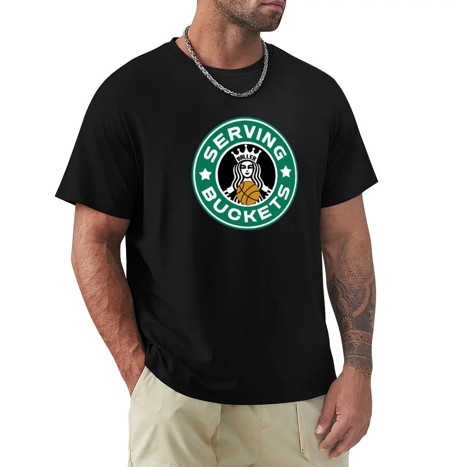 Basketball Serving Buckets T-Shirt Basic Tee Shirt for Everyday Outfit