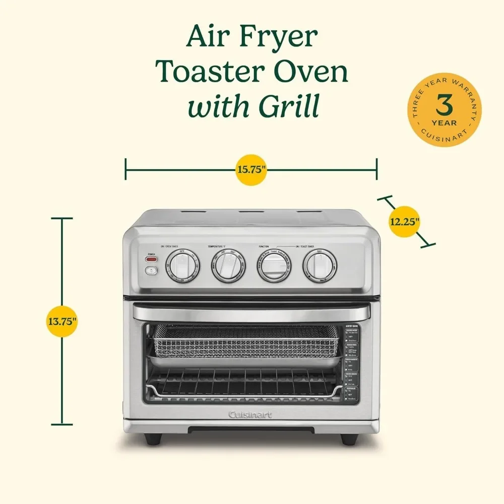 Air Fryer + Convection Toaster Oven, 8-1 Oven with Bake, Grill, Broil & Warm Options, Stainless Steel, TOA-70