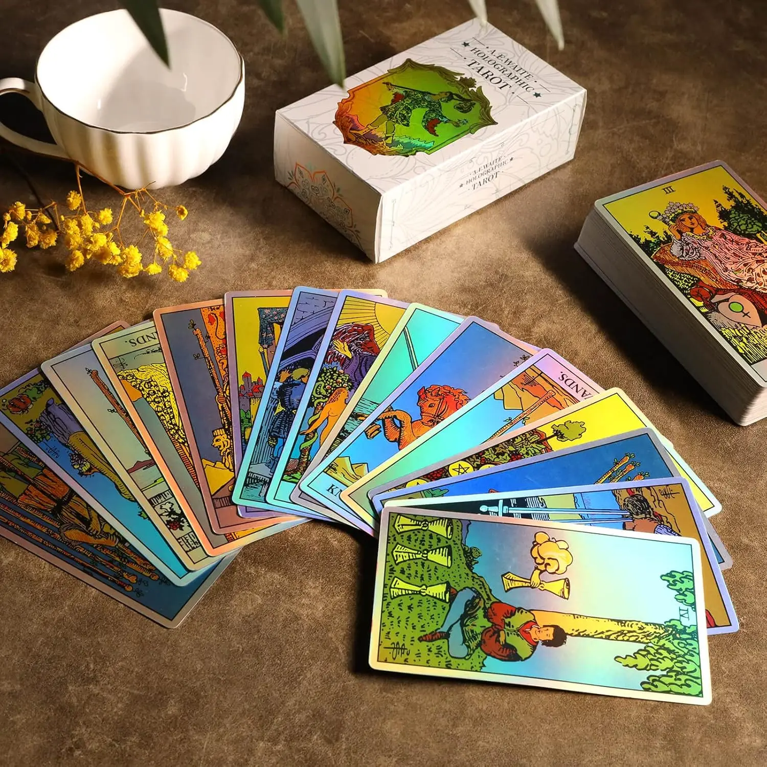 Regenbogen-Tarotkarten-Set, Tarotkarten für Anfänger, Holografisches Tarot-Deck, 78 Stück, Englisch, Für Spirituelles Wachstum – Detail 1