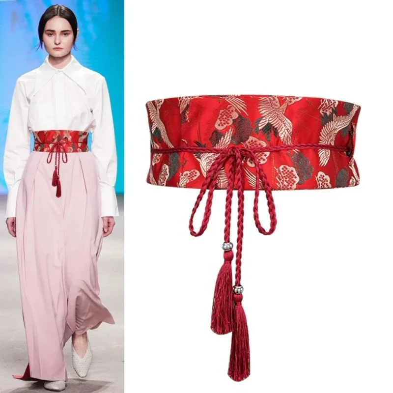 

The new Chinese belt women's wide waist seal women's decorative dress, waist cinching, Hanfu ancient style crane embroidery tie
