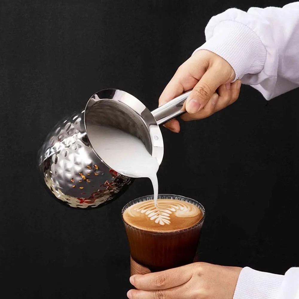 400ml/14oz Turkish Coffee Pot, Stainless Steel Melting Pot with Eagle Spout, Non-Slip Milk Warmer with Handle & Lid, Stove Top
