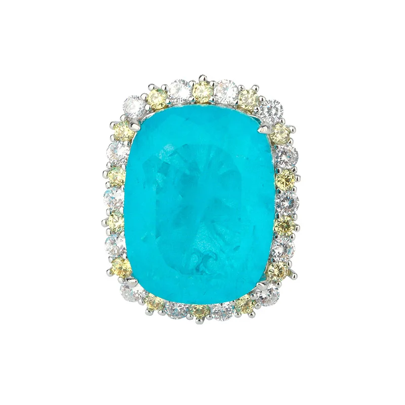 KQDANCE Women's Create Cushion Cut Gemstone Green Emerald Sapphire Paraiba Tourmaline Ring with Large Green/Blue Stone Jewelry view 6