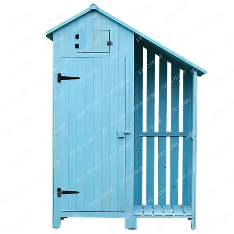 

Outdoor balcony storage cabinet tool glove box function firewood room rainproof solid wood courtyard garden supplies finishing