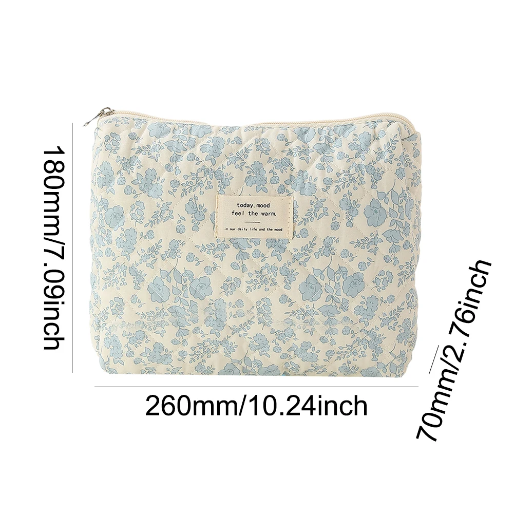 Women Floral Cosmetic Bag Printed Cotton Aesthetic Toiletry Purse Large Capacity Zipper Closure Female Travel Bag