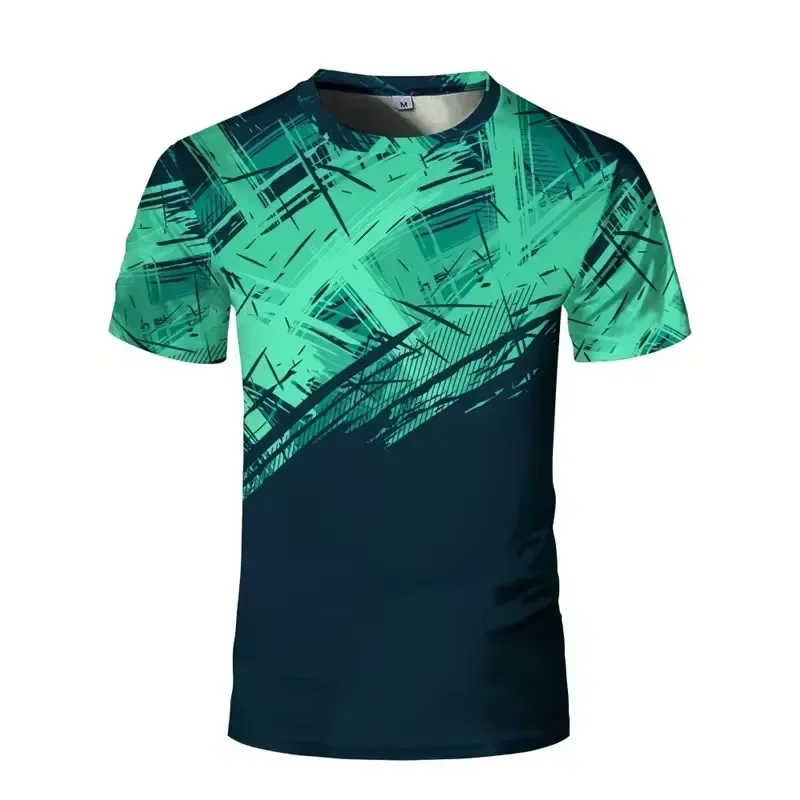 3D Digital Print Men Short Sleeve T Shirt Quick Dry Cool Touch Abstract Line Pattern Top Lightweight Summer Sportswear