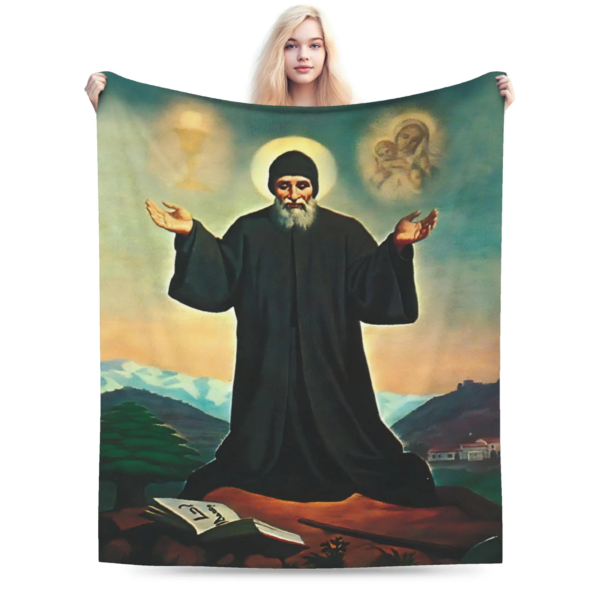 Saint Charbel Blanket Multiple Sizes Super Soft and Warm  Throw Blankets for Sofa Couch and Bed