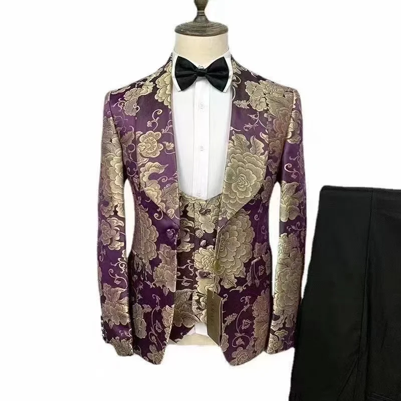 

Floral In Stocks Shawl Lapel Single Breasted Wedding Groom Dress Smart Business Casual Men's Suits Jacket Blazer