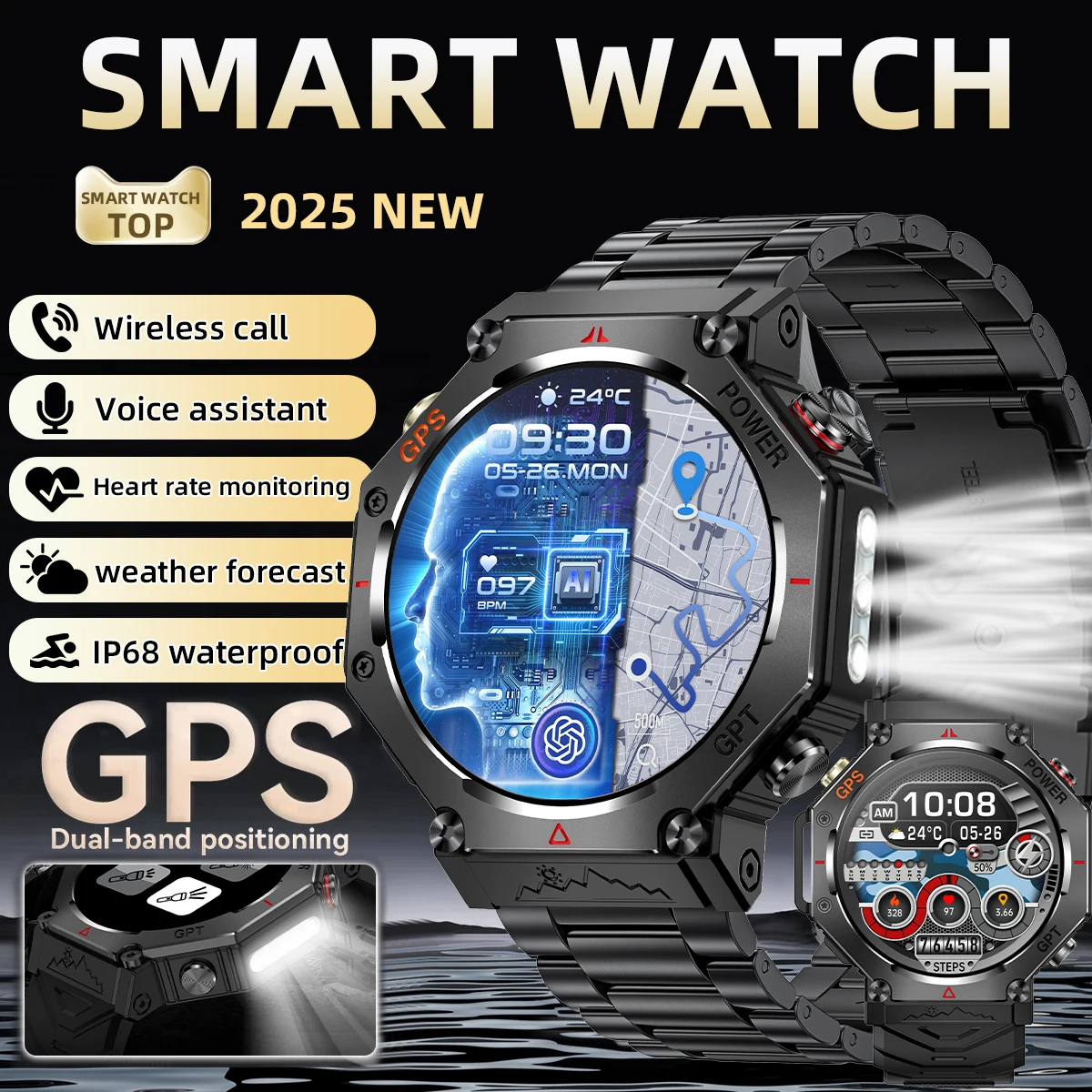 

LIGE New AI Voice Assistant 530mAh AMOLED Smart Watch Waterproof Military Sports GPS Watches Health Monitor Men Smartwatch 2025