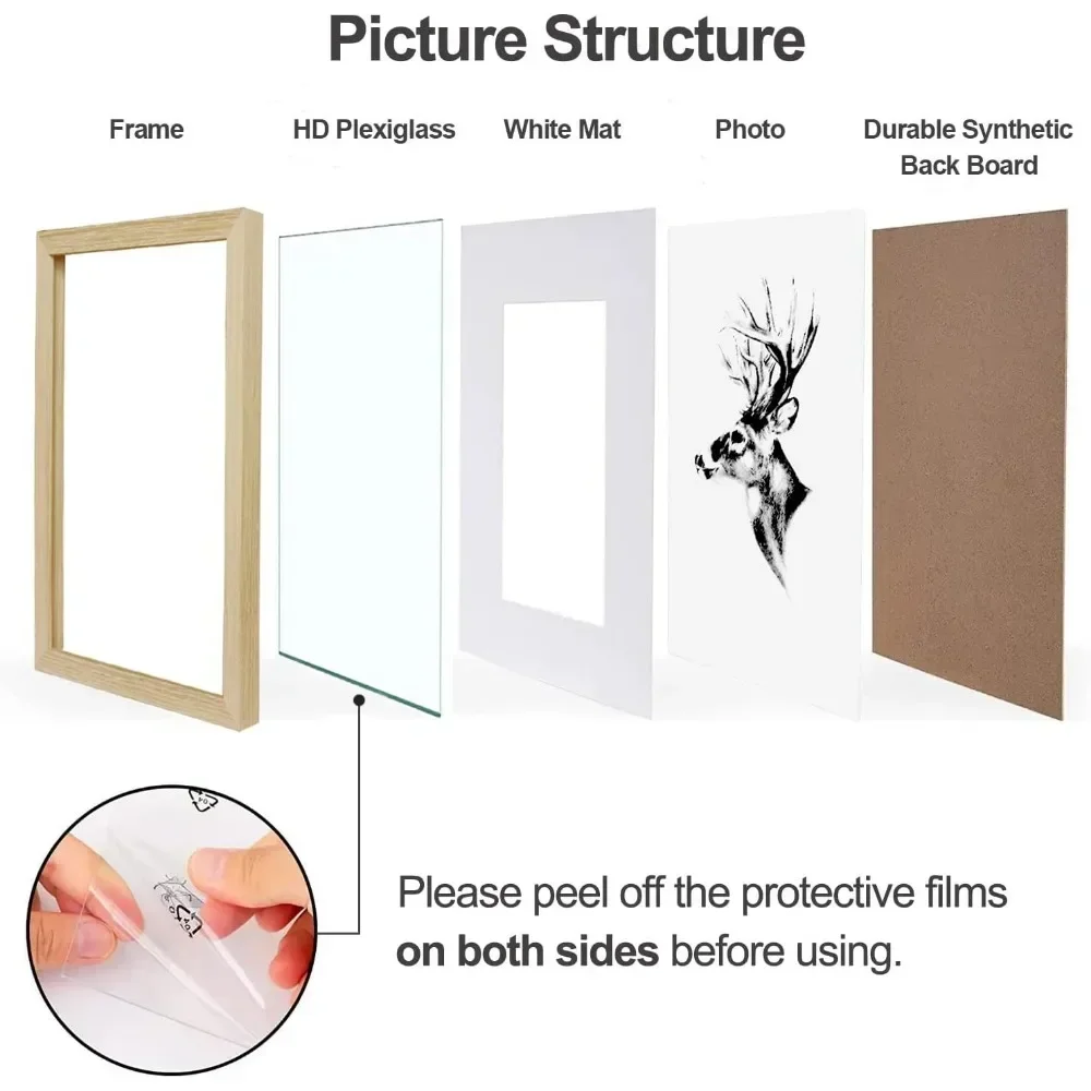 # 16x20 Picture Frame Matted To 11x14 Set Of 4, Solid Oak Wood Poster Frame16 X 20 Inches, Wall Gallery Photo Frames #
