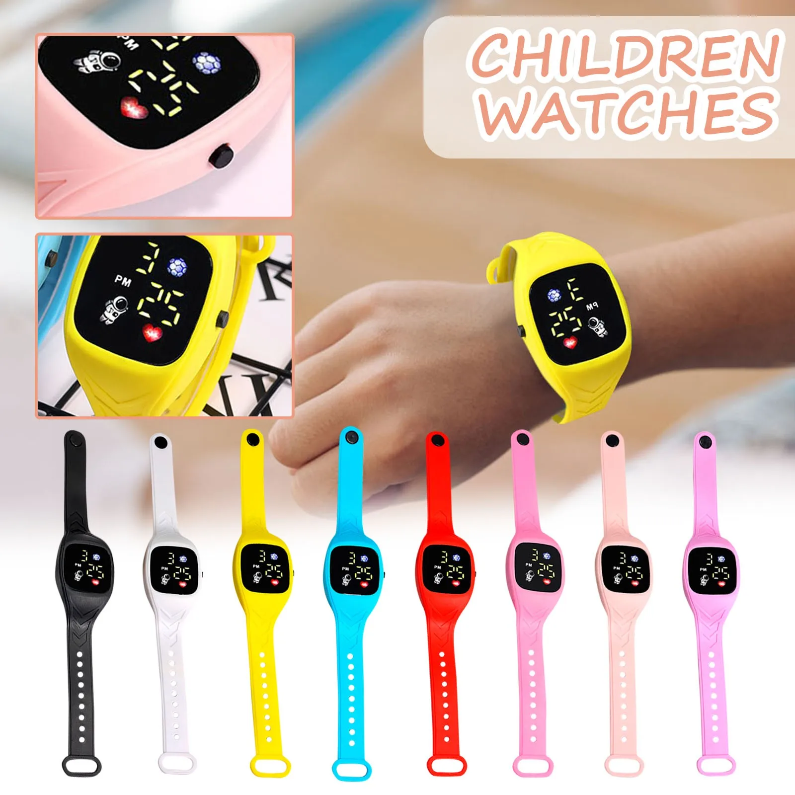 Reloj Digital Led Simple para niños y niñas, pulsera electrónica impermeable con patrón de astronauta, banda de silicona sólida