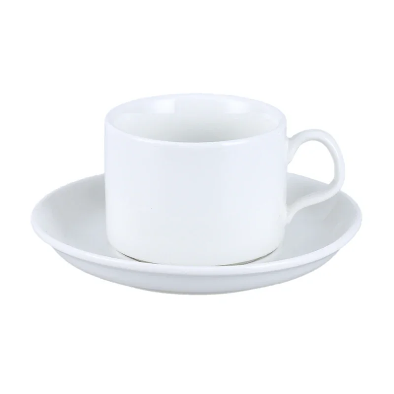 European-style Latte Art Cappuccino Coffee Cup and Saucer Set Ceramic Pure White Milk Tea Cup Hotel Universal Tea Cup