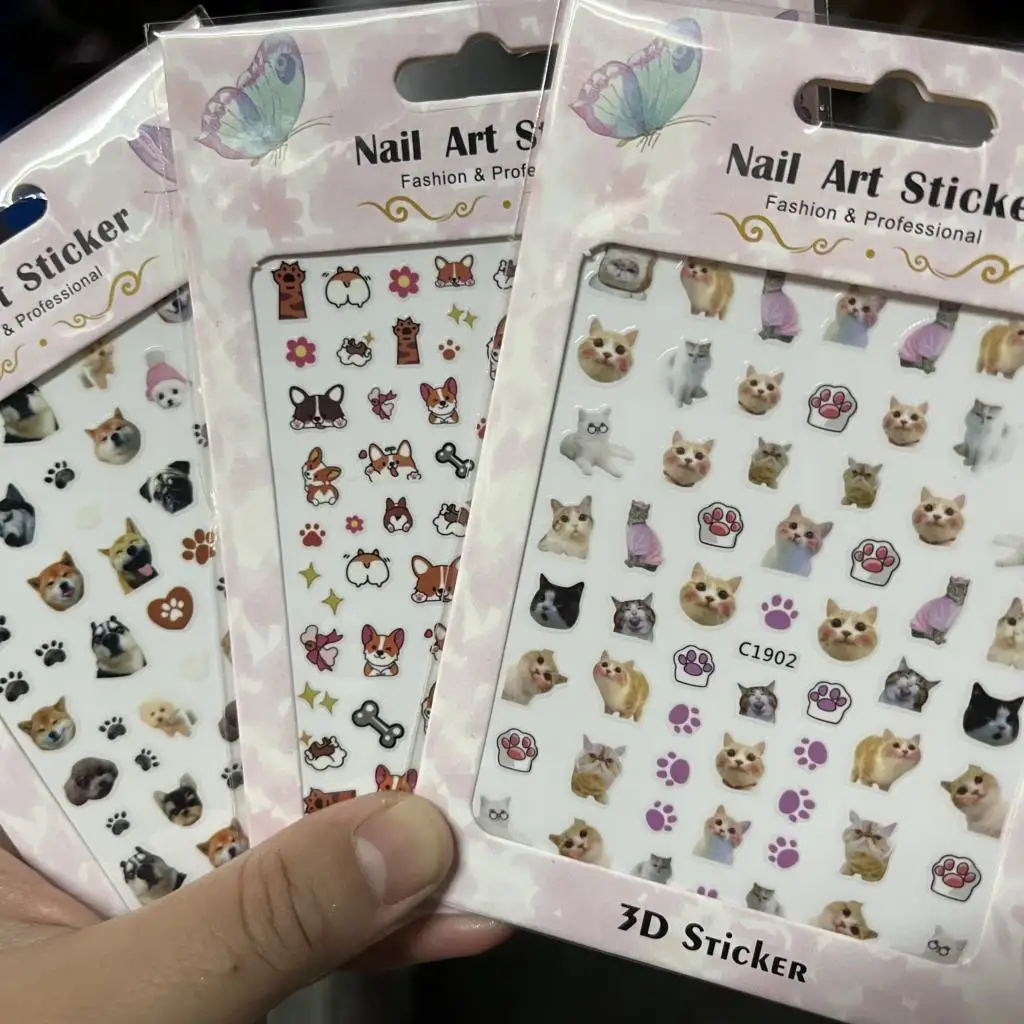 3D Cartoon Cute Cat Nail Childlike Stickers Cute Kitty Puppy Dog Self Adhesive Nail Art DIY Pet Animals Manicure Lovely Decals *